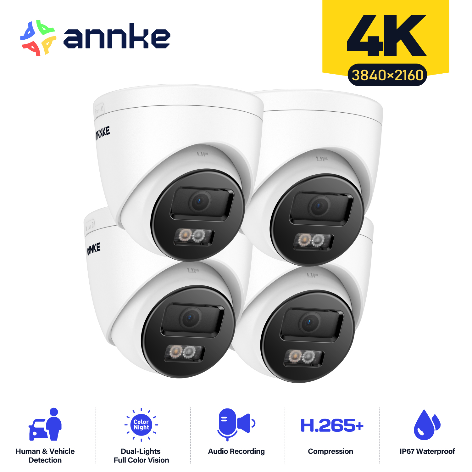 Anke 4K セキュリティカメラ H.265 カラーナイトビジョン CCTV 監視カメラ人間車両検出 8MP IP カメラオーディオ屋外