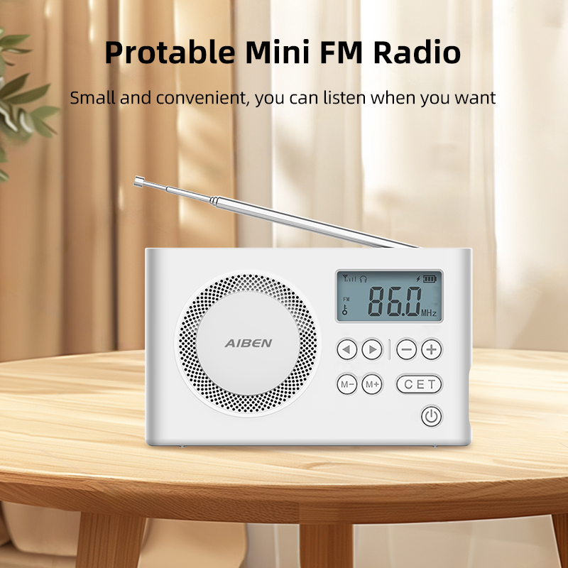 AIBEN C5S ミニポータブルラジオハンドヘルド充電式デジタル FM USB 充電ポートデバイススピーカー