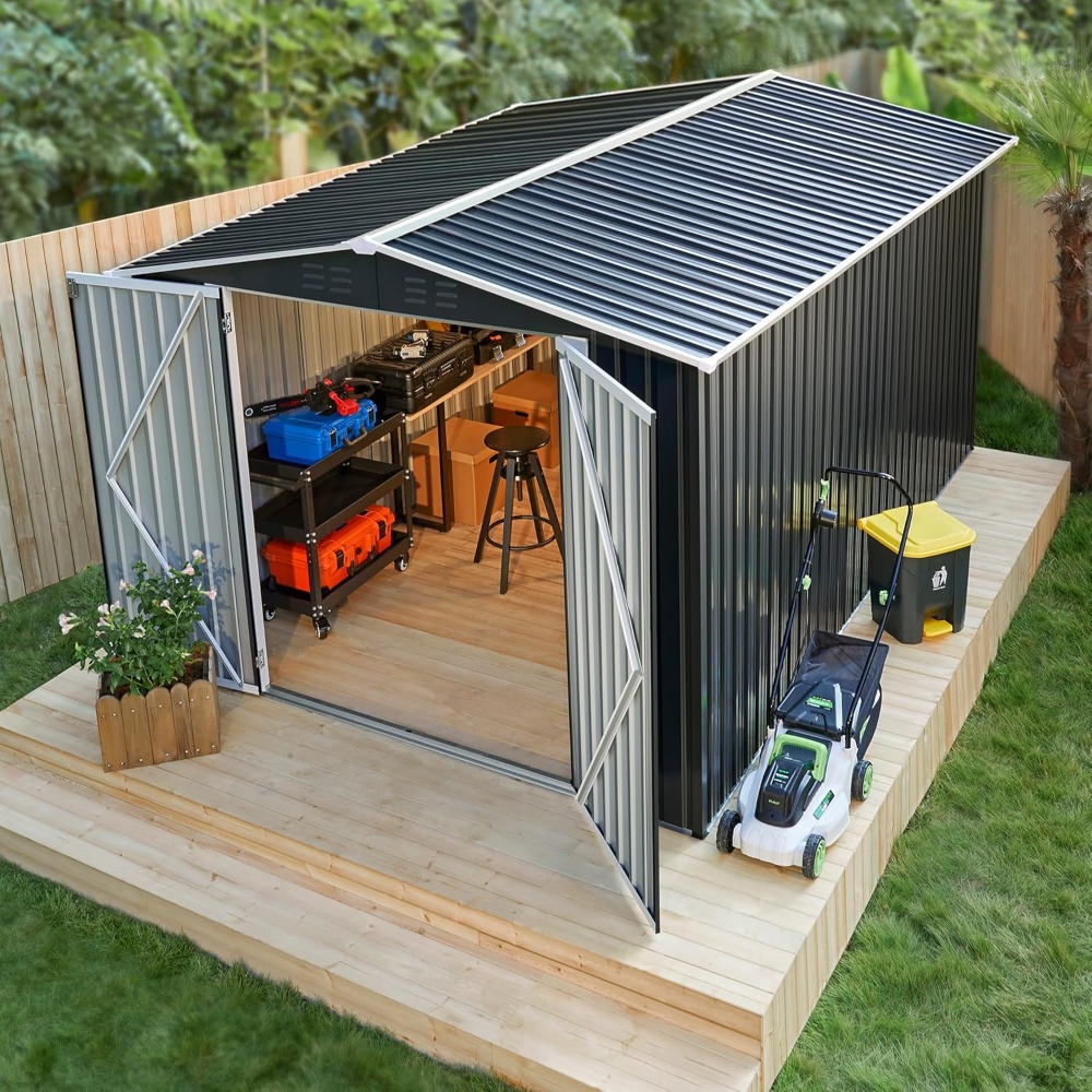 8 X 12 フィートの金属製屋外収納小屋ガーデンツール小屋、裏庭組織用の更新されたフレーム構造、カスタム