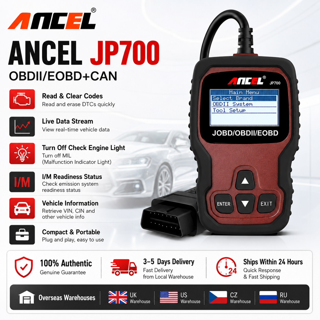 OBD2/JOBD スキャナーフル OBD2/EOBD 診断ツール自動車 ANCEL JP700 プロフェッショナルコードリーダースキャナーチェックエンジン pk ELM32