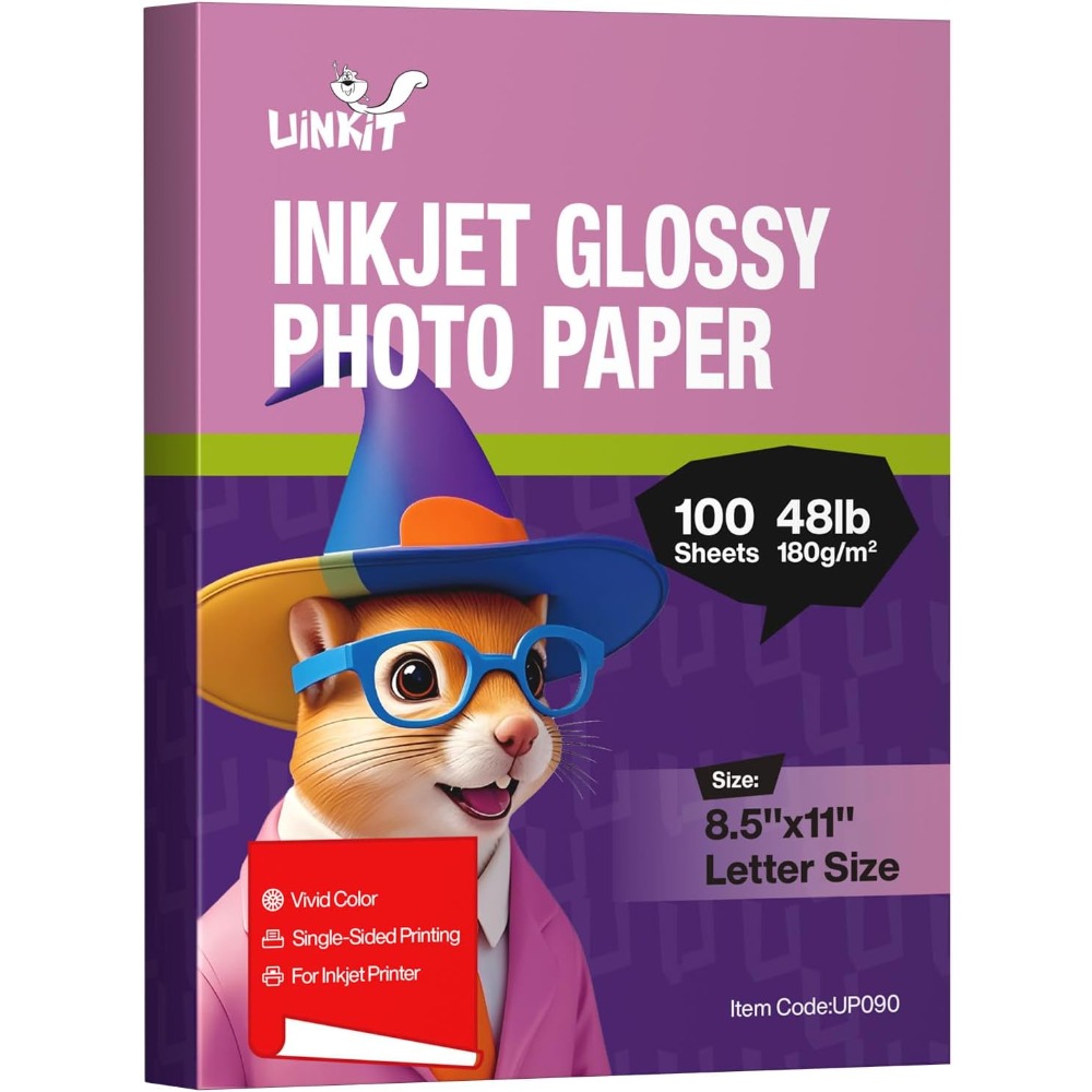 ホワイト光沢のある 8.5x11 インクジェット写真用紙 180GSM 48lb 8.5Mil 100 枚レターサイズインスタントドライすべてのインクジェットプリンタ用