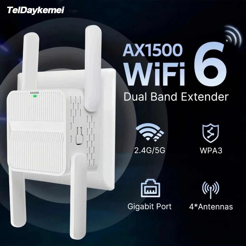 WiFi 6 AX1500 リピーター エクステンダー 信号ブースター デュアルバンド 2.4G/5GHz Wi-Fi 信号増幅器 長距離ネットワーク 簡単セット