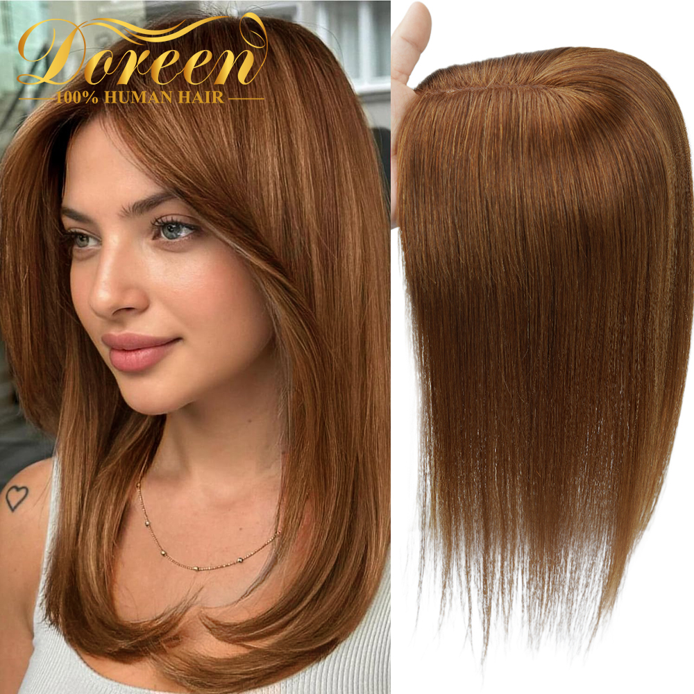 Doreen 16 インチ 13*15 センチメートルトッパーファインモノネットトッパーヘア銅ジンジャーブラウンリアルナチュラル人毛トッパー女性のための薄毛