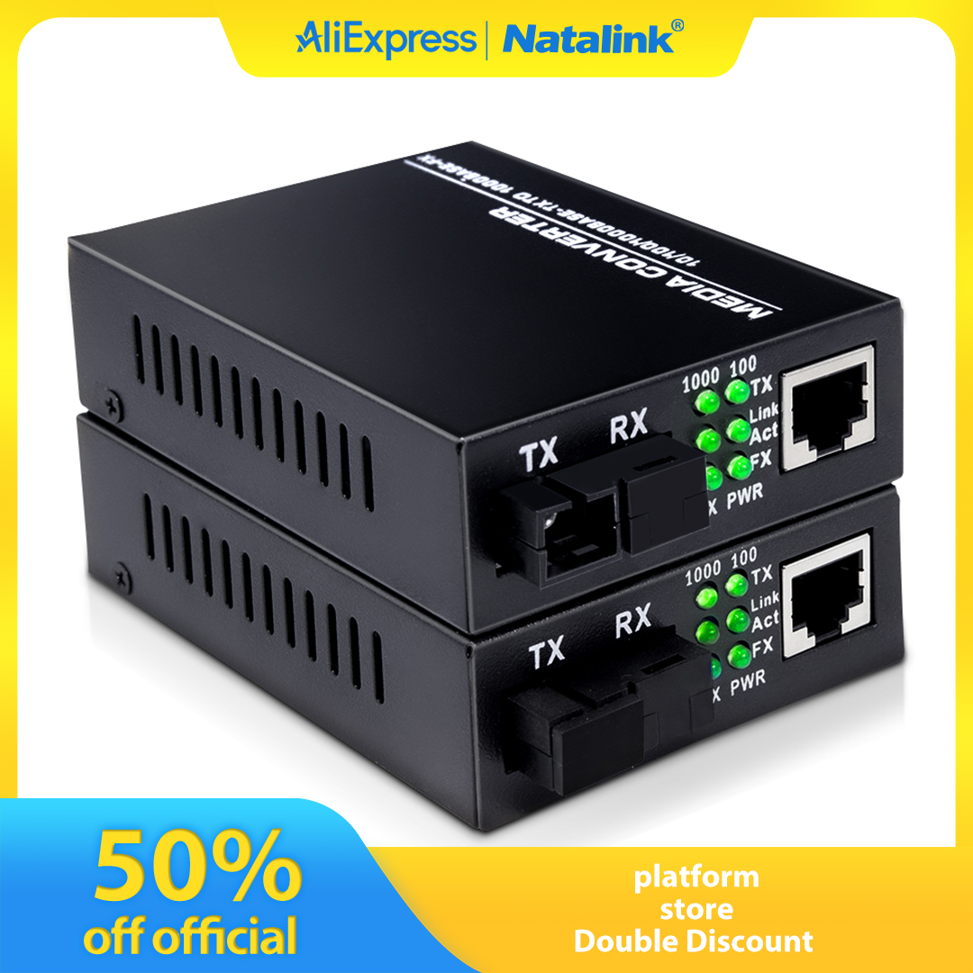 Natalink A ペア SFP ファイバーメディアコンバーター SC シングルモード BiDi ファイバーから 10/100/1000M ギガビット RJ45 イーサネットコンバータートランシーバー