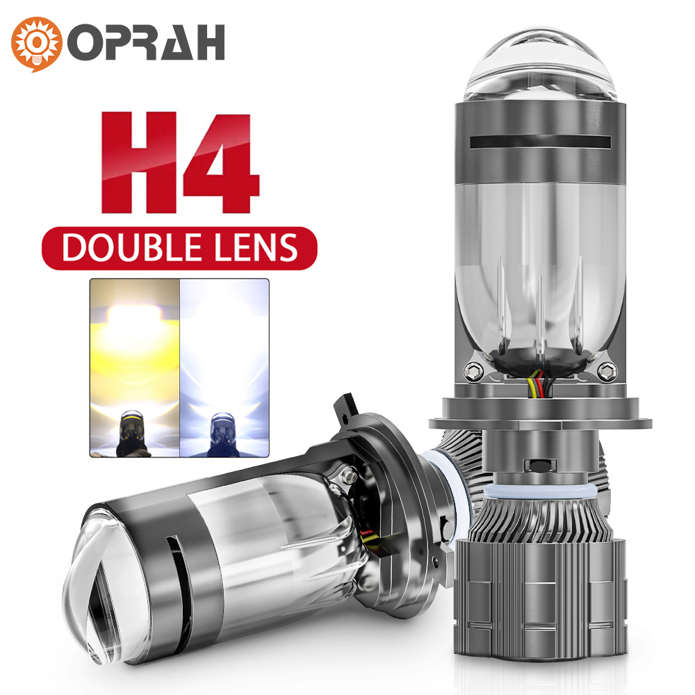 12000Lm 80 ワット LED H4 車のヘッドライト電球ミニプロジェクターデュアルレンズヘッドランプ 9003/HB2 ハイ/ロービーム白黄色車両アクセサリー 12V