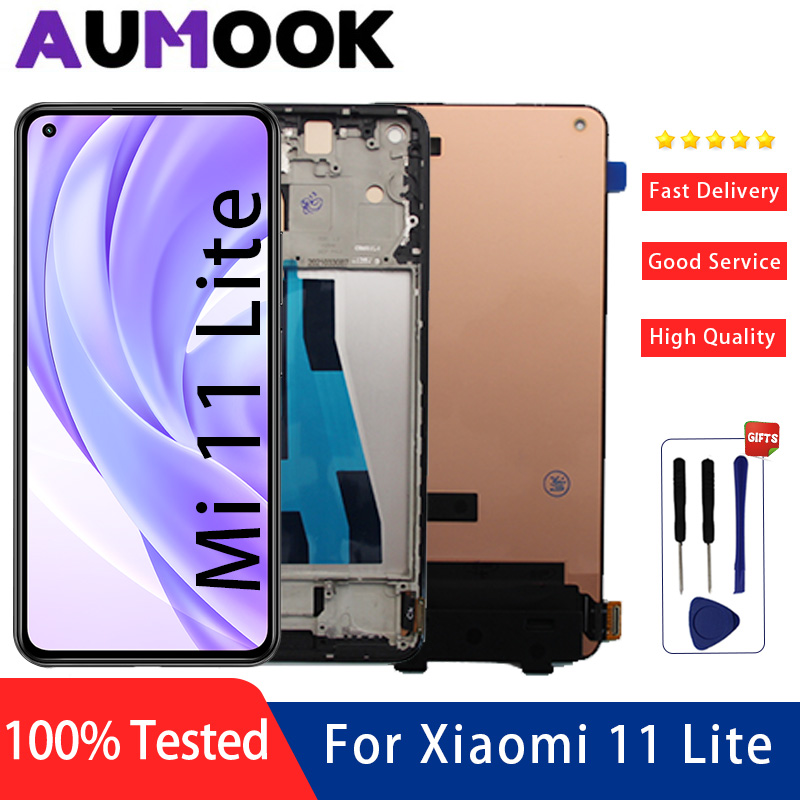 AMOLED ディスプレイシャオ mi mi 11 Lite 液晶 M2101K9AG M2101K9 タッチスクリーンデジタイザアセンブリシャオ mi mi 11 Lite 5 グラム lcd ディスプレイ