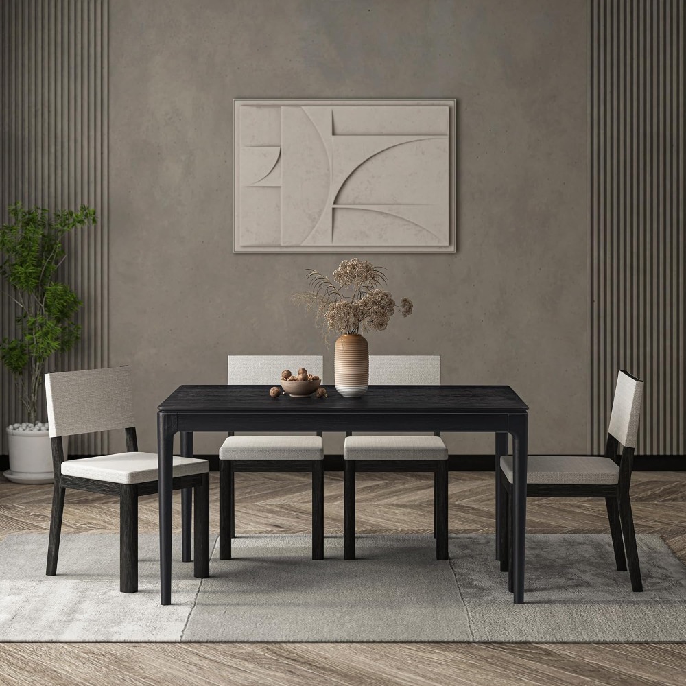 Mingle 55インチ モダンなデザイン、ダイニングルーム用長方形ディナーテーブル、リビングルーム家具、簡単な組み立て、バーントブラック