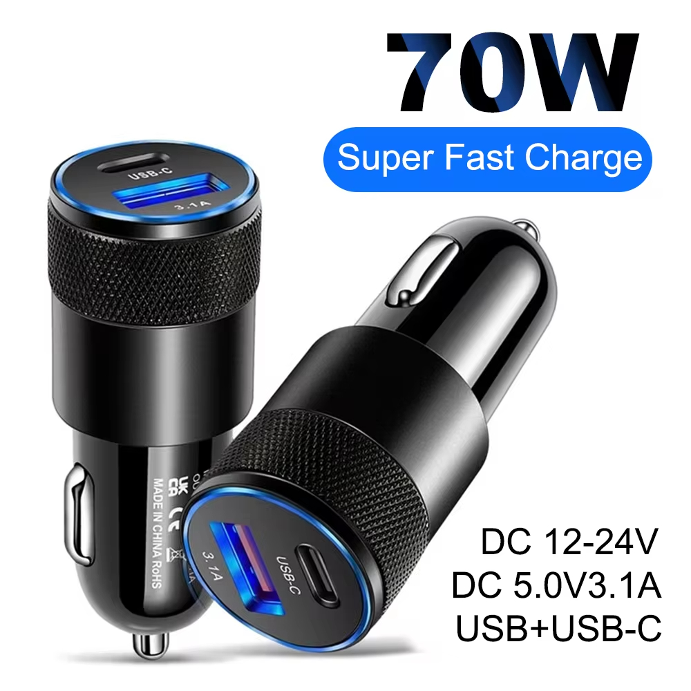 車の USB 充電器ミニ 70 ワット USB PD ABS アルミ合金タイプ C 高速充電車の USB-C アダプタ IPhone Samsung Huawei Xiaomi 用