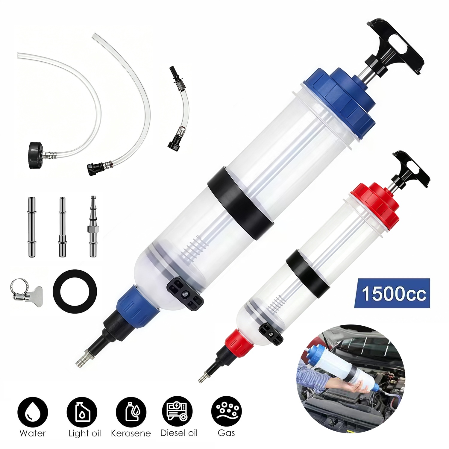 1 セット車のオイル流体抽出器 1.5L 手動燃料充填シリンジ注入ポンプ 1500cc 吸引真空ブレーキ液体転送ツール