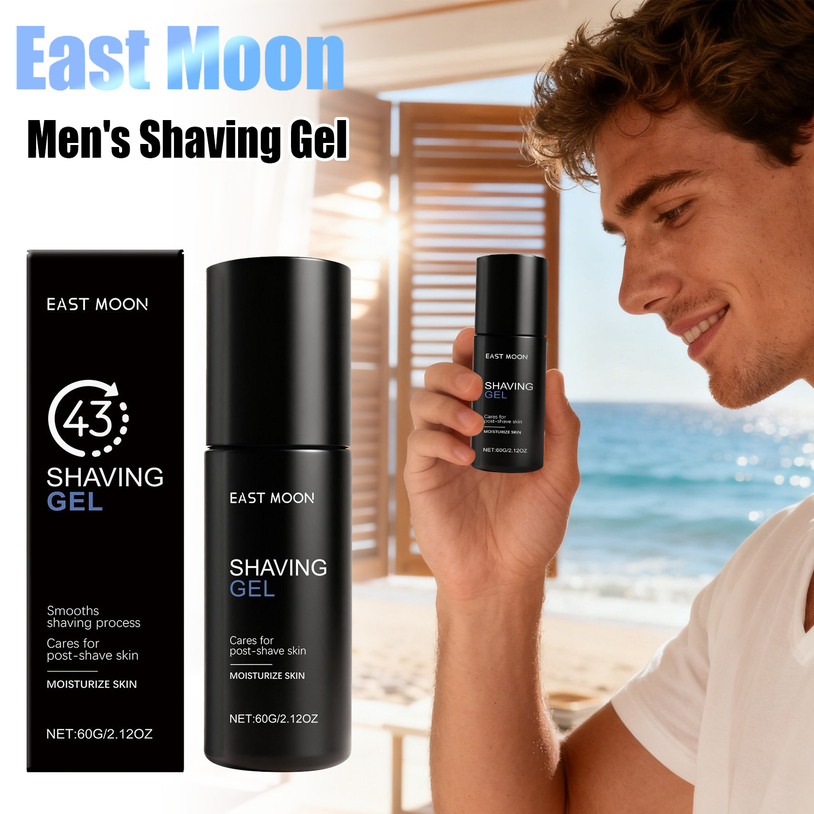 East Moon Men Beard Shaving Care Gel Soothing Pain Lasting Moisturizing Damaged Repairing Growth Inhibition Body Shave Gels 60g