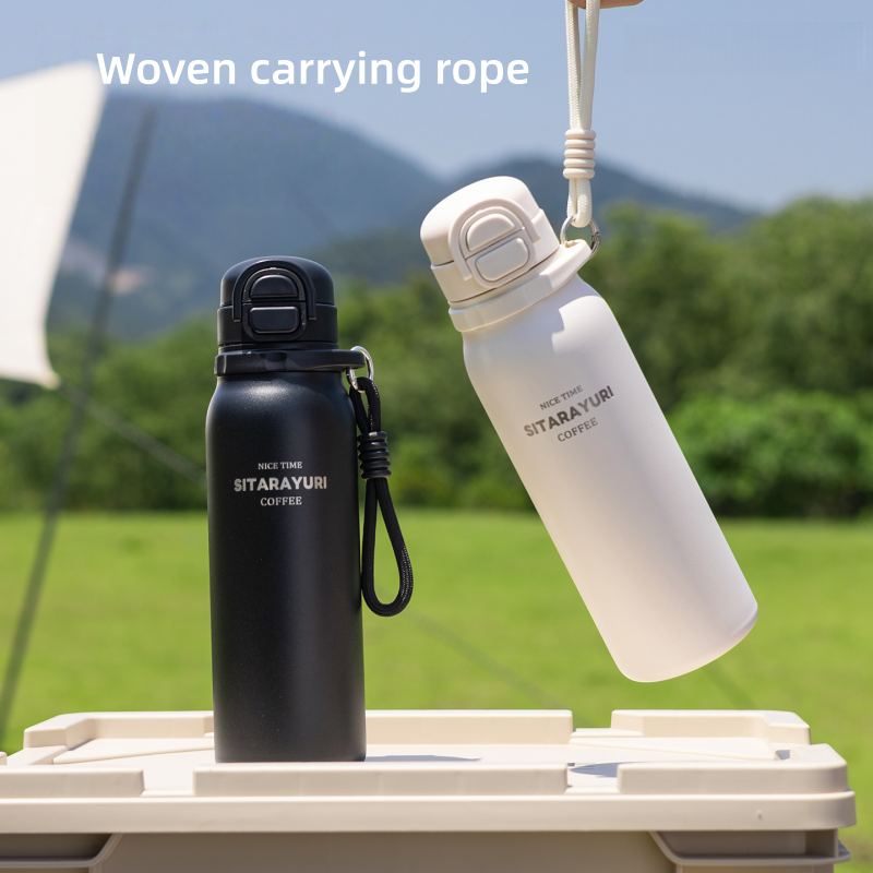 1pc 高断熱ウォーターボトル、600ml デュアルドリンクポップアップ蓋真空マグ、アウトドアスポーツ用ポータブルスポーツフラスコ