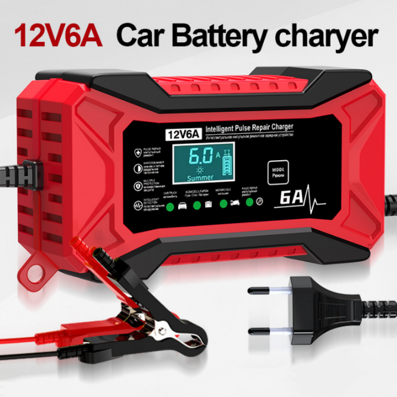 12V 6ACar バッテリー充電器パルス修理 LiFePO4 14.6V スマート高速充電 AGM ディープサイクルゲル鉛酸充電器自動車オートバイ用