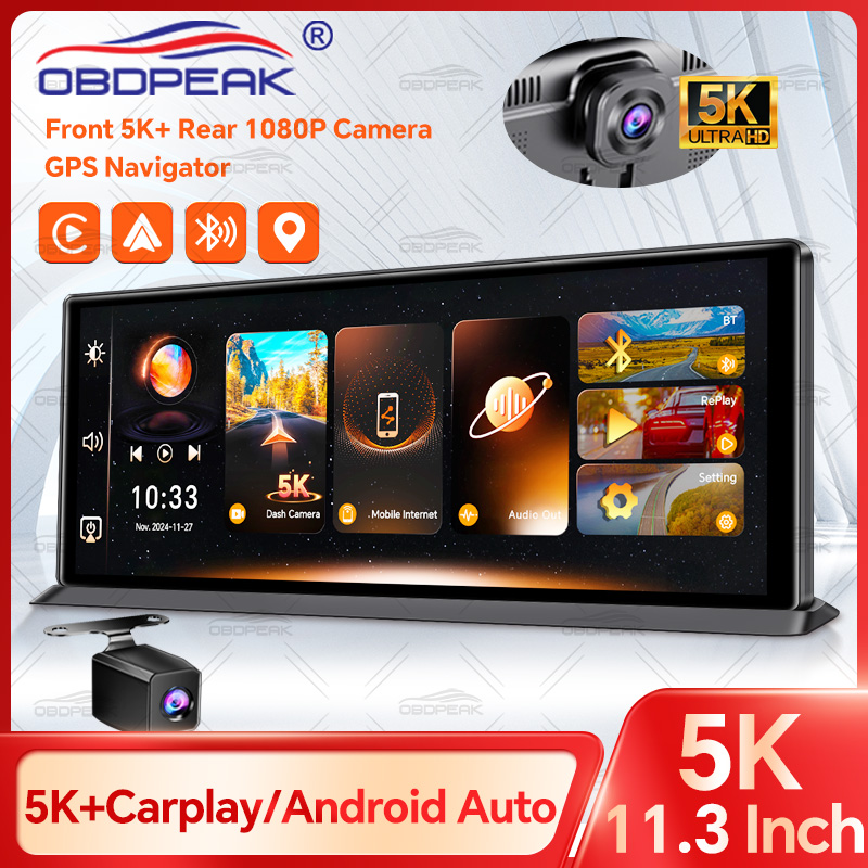 OBDPEAK K8 Pro フロント 5K リア 1080P ダッシュカムカメラ 11.3 インチ タッチ Ai スクリーン Carplay