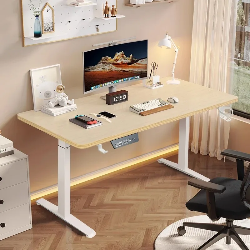 電動スタンドアップデスクワークステーション一体型デスクトップ、カップとヘッドフォンホルダー付き人間工学に基づいた高さ調節可能なスタンディングデスク