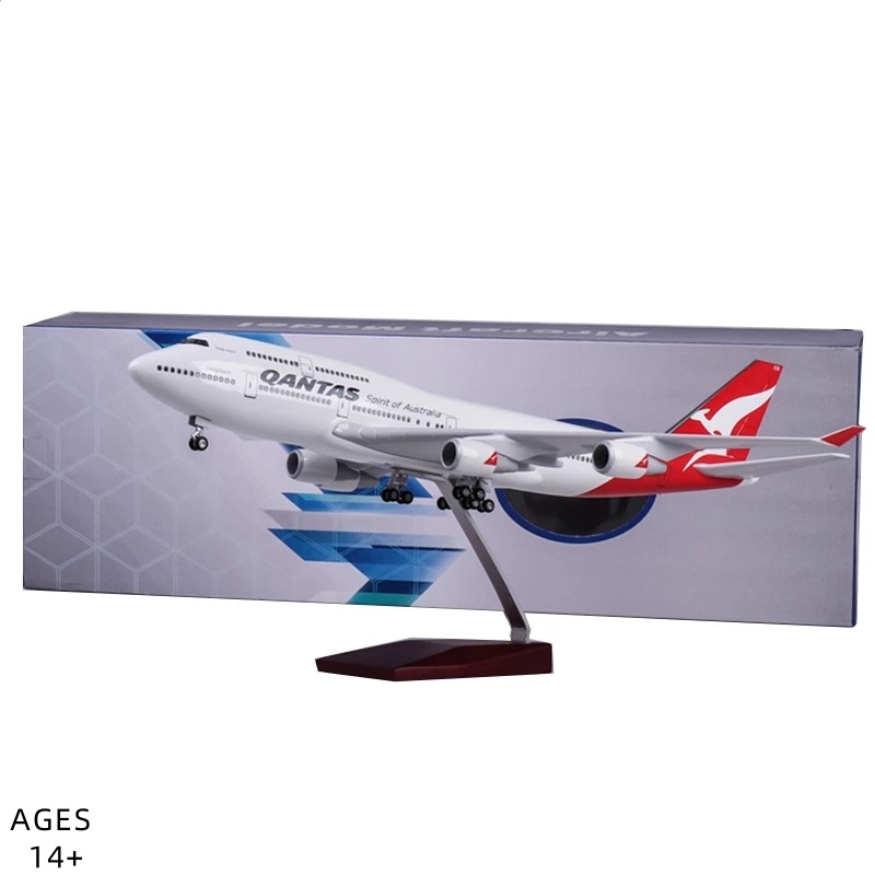 1/150 スケール B747 飛行機モデルオーストラリアカンタス航空 47 センチメートルダイキャスト樹脂飛行機 Led ライトと装飾用のホイール