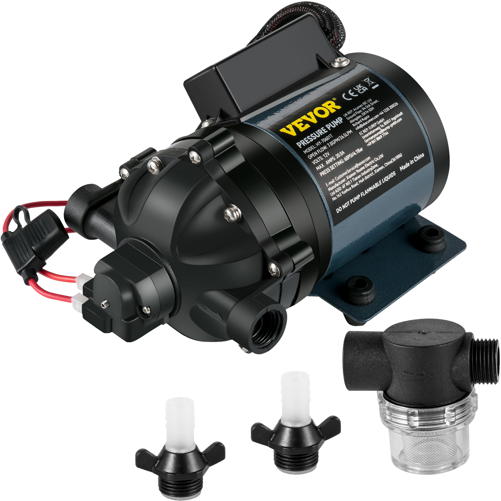 SucceBuy ウォッシュダウン ポンプ 12V RV ウォーター ポンプ 7 GPM 60 PSI 最大。マリンデッキ、キャラバンキャンピングカーボート用10フィートリフト自吸式
