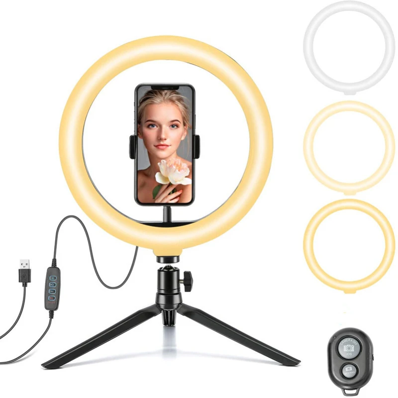 26cm LED Selfie リングライト写真撮影ビデオライト 10 インチリングライト電話スタンド三脚補助光調光可能なランプ Trepied ストリーミング