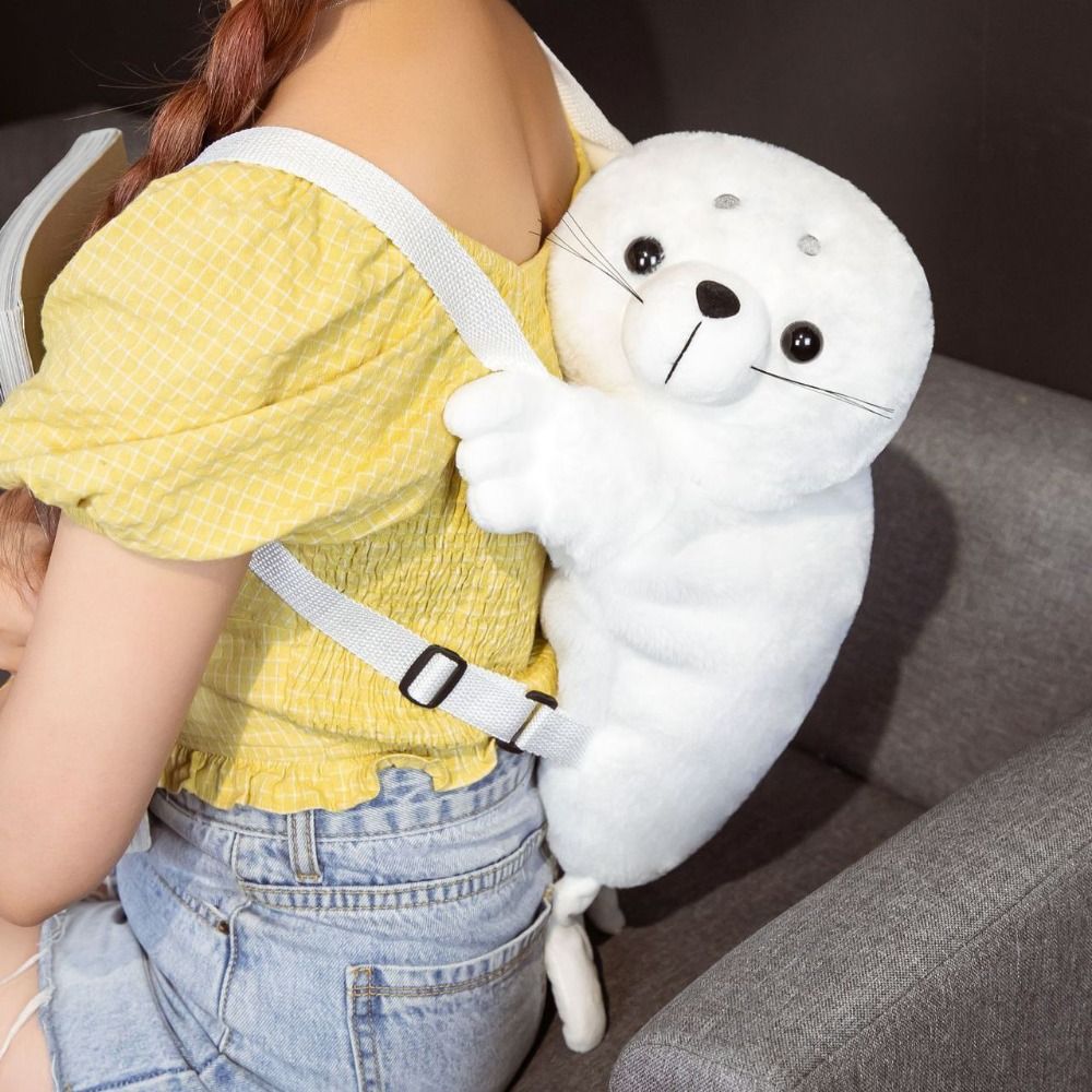 ぬいぐるみ人形シールぬいぐるみ通学かわいい白ナップザックバッグぬいぐるみバックパック 50 センチメートル漫画アシカぬいぐるみバッグ子供