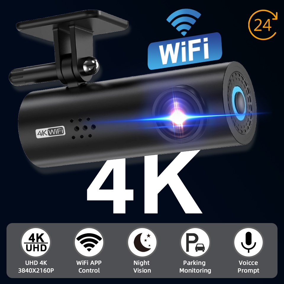 ACCEO 4K スマートダッシュカム WiFi アプリ制御 UHD GPS フロントとリア 24H 駐車場ナイトビジョン自動ダッシュカム車 DVR ブラックボックス車用