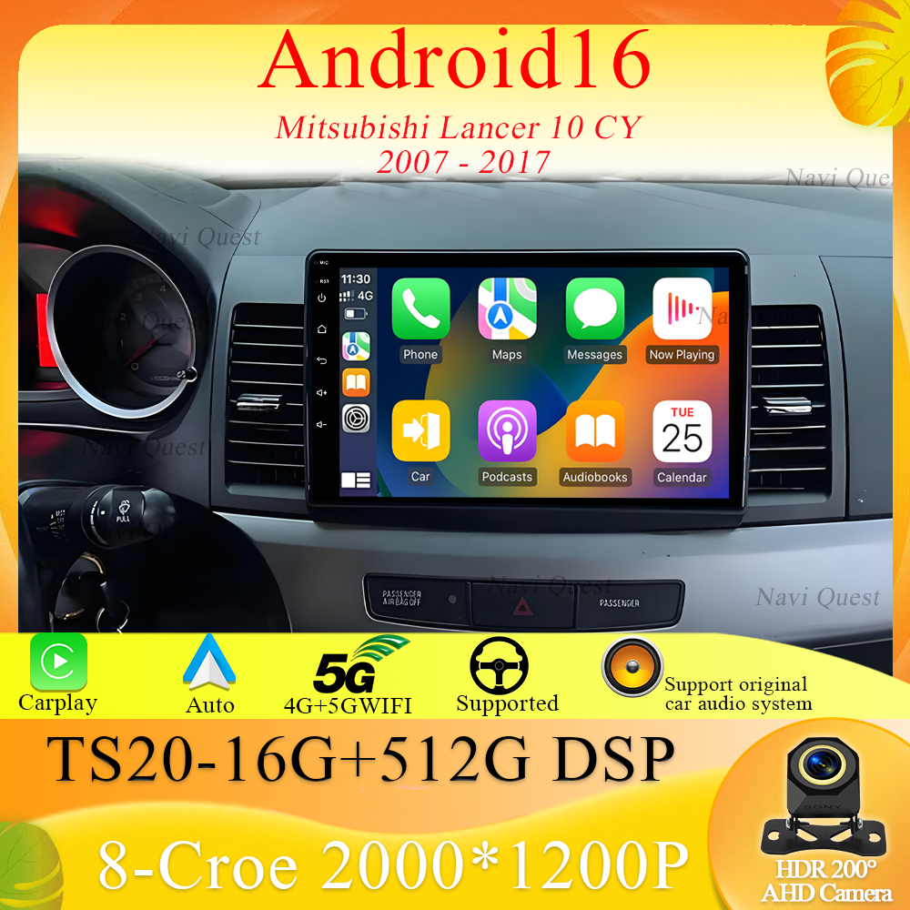 2din Android 13 Carplay カーラジオ 三菱ランサー 10 CY 2007 - 2017 マルチメディアビデオプレーヤー 2 Din GPS IPS 4G ステレオ DVD