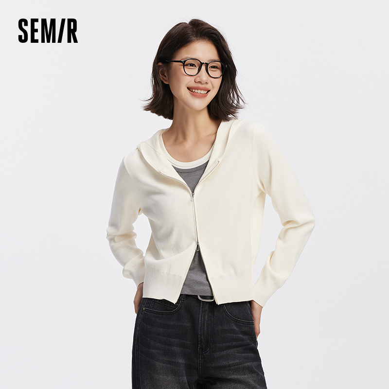Semir 女性カーディガンフード付き固体ニットレギュラーショルダースリムソフトカジュアルスタイル秋重ね着セーター 2026