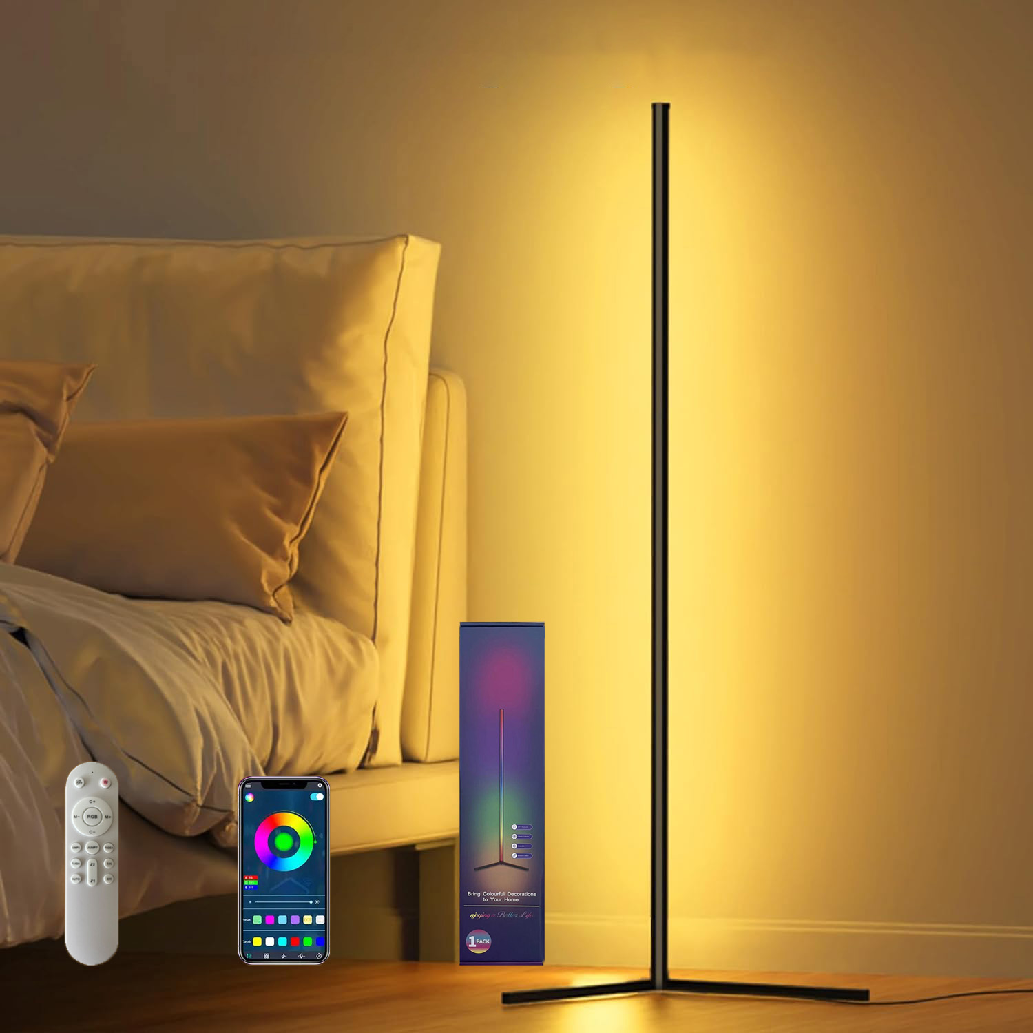 RGB LED フロアランプ、LED コーナーランプは、音楽同期と 1600 万色の DIY カラーを備えたスマートでモダンなフロアランプに対応します。