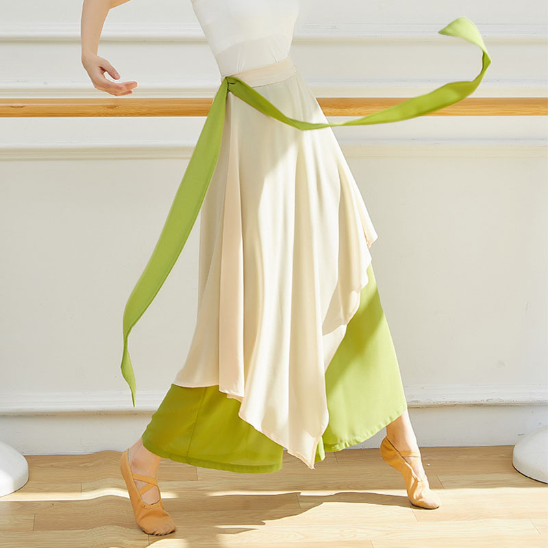 新しい中国ダンスパンツ女性のためのゆるい流れるシフォンキュロットクラシックダンスパフォーマンス服練習ワイドレッグパンツ
