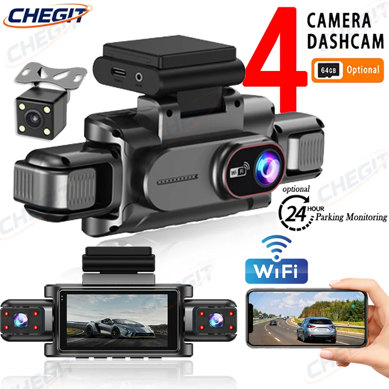 1080P 車録画カメラ車 DVR フロント左右リアビューカメラカー Accessories360° 車カメラ 3/4 レンズ WiFi ダッシュカム自動