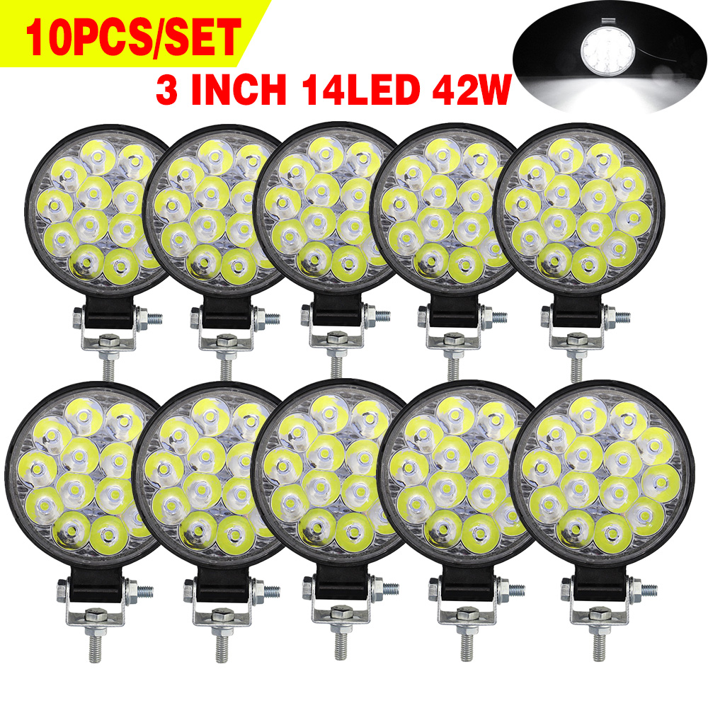 10 個ワークライト LED 車フロントフォグライト 9-30V 42W 14LED 48W 16SMD トラック SUV 4X4 4WD エンジニアリングヘッドライトオフロードヘッドランプ