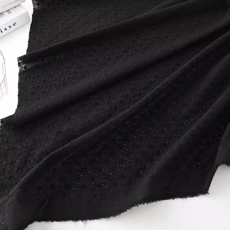1 ヤード黒の純粋な綿 tissu 中空刺繍生地シャツドレススカート服生地パッチワーク用