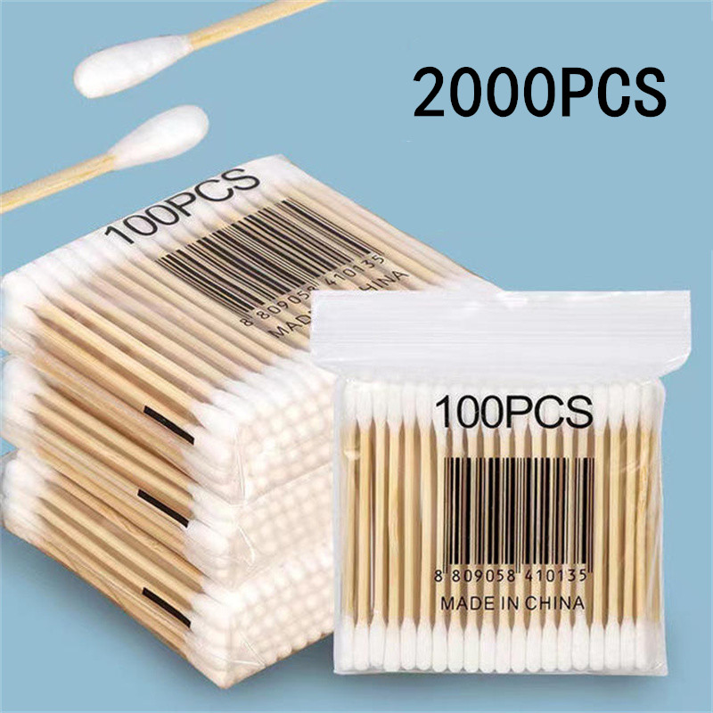 2000 個ダブルヘッド木製綿棒鼻耳クリーニング Lipstik 綿棒先端スティック Bastoncillos Oidos 女性メイクツール
