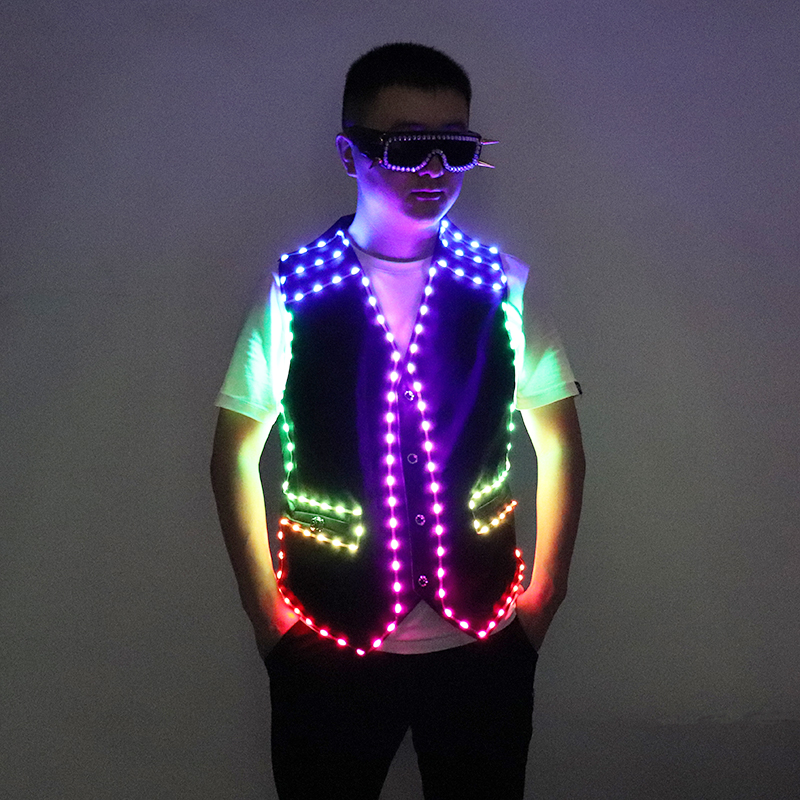 カラフルな LED 発光ベストバー服ジャケット DJ 歌手ダンサーパフォーマーステージウェイターの服光る衣装