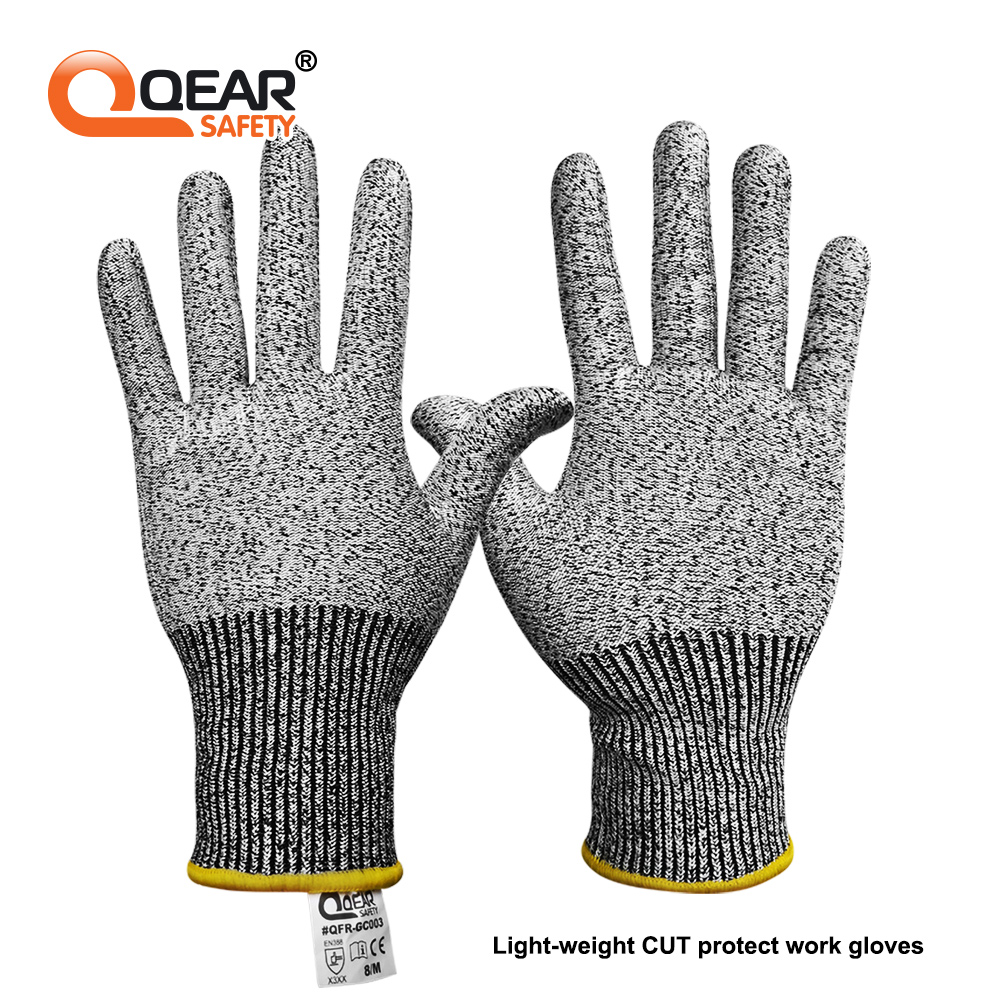 QearSafety カットプロテクトレベル 3 HPPE ニットライナー安全作業手袋、ノンコーティング、優れた器用性、手にフィット