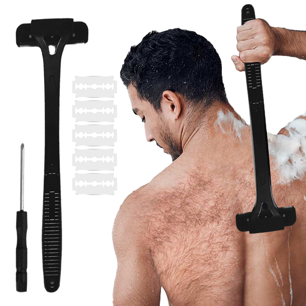 メンズ折りたたみ式バックシェーバーカミソリ - ハンドル付きボディレッグ脱毛トリマー男性用ポータブルシェービングツール
