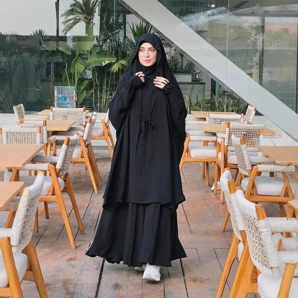 イスラム教徒の女性のロングキマールスカートセットドバイアバヤイードジェラバイスラムジャラビヤトルコカフタン祈りの衣服ブカブブルカヒジャブドレス