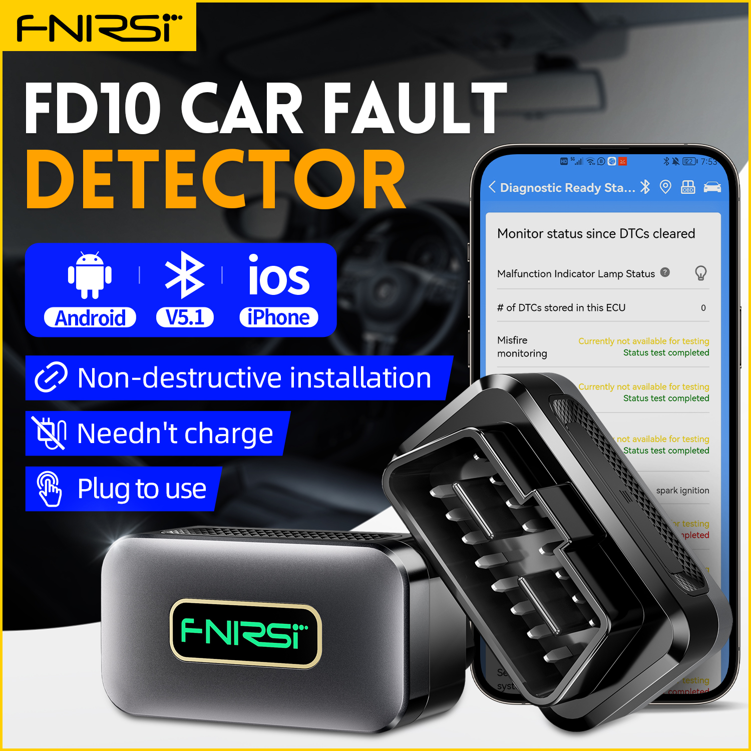 FNIRSI FD10 車 OBD2 スキャナコードリーダークリアエラー OBD 診断ツール IOS Android BluetoothV5.1 チェックエンジンライト車の修理