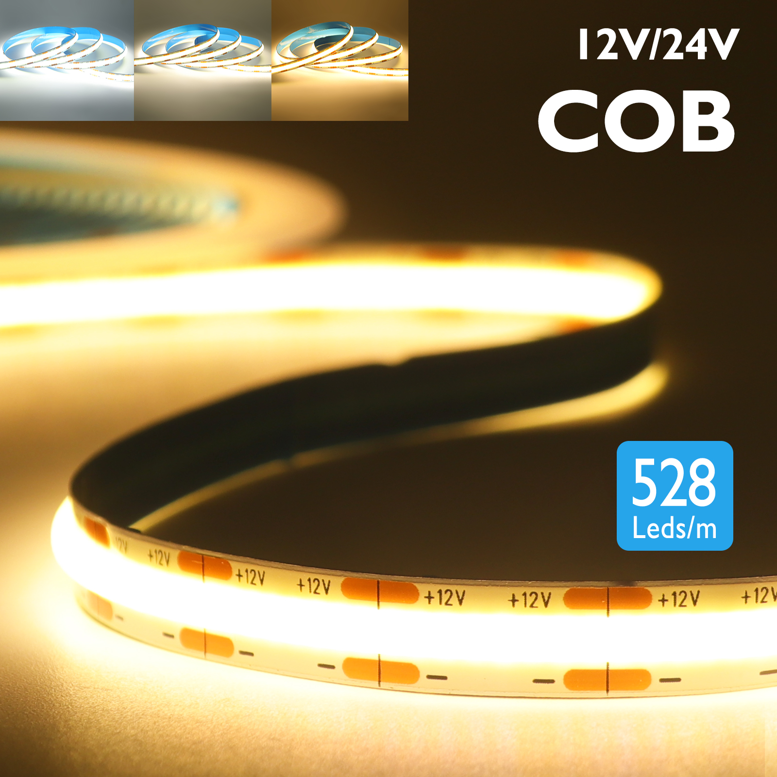 DC12 24V COB LED ストリップライト 528Leds/m 柔軟なテープリボン高密度リニア照明 3000-6500K RA90 LED ライト部屋の装飾