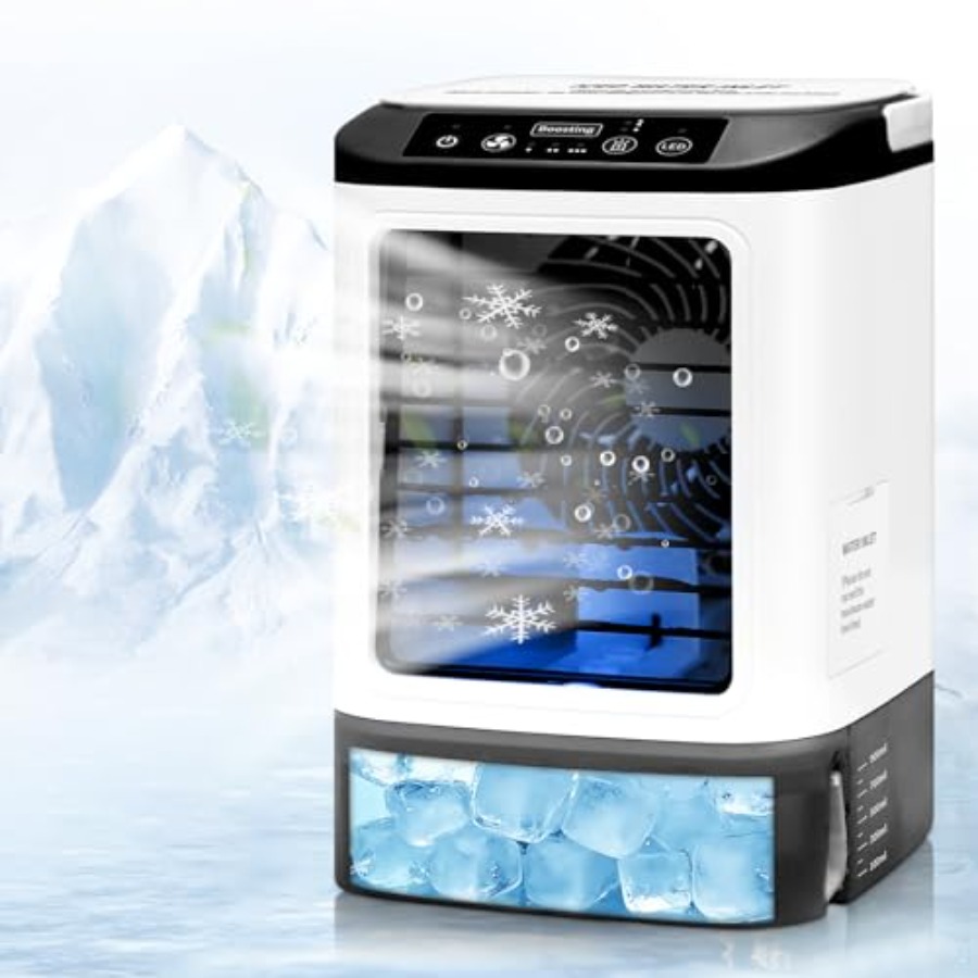 寝室、オフィス、旅行用のポータブル 4-in-1 蒸発空気クーラー: ABS プラスチック、白、4 つの速度で充電式 2 ミスト モード 7