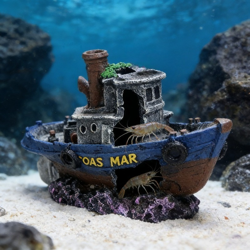 Pirate Ship Aquarium Ornament Resin Sunken Shipwreck Fish Tank Hideout Cave Betta Habitat Underwater Landscape Decoration