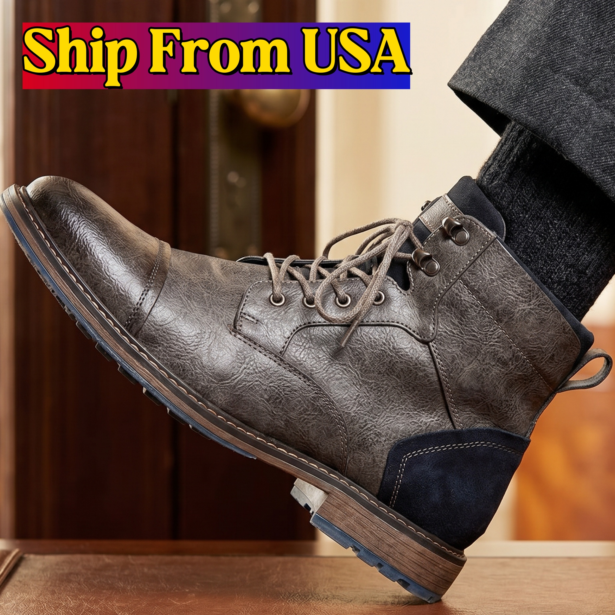 Men's Lace-Up Ankle Boots 2025 Fashion Comfortable Spring Leather Boots with Zipper