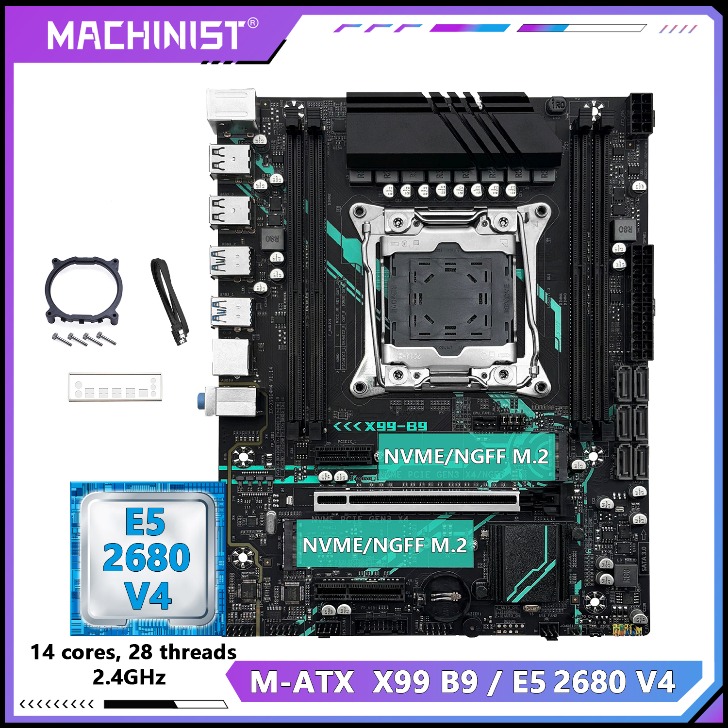 MACHINIST X99 B9 マザーボード C612 チップ、オプションキット LGA 2011-3 Xeon E5 2680 V4 プロセッサ CPU および 16GB DDR4 RAM USB3.0