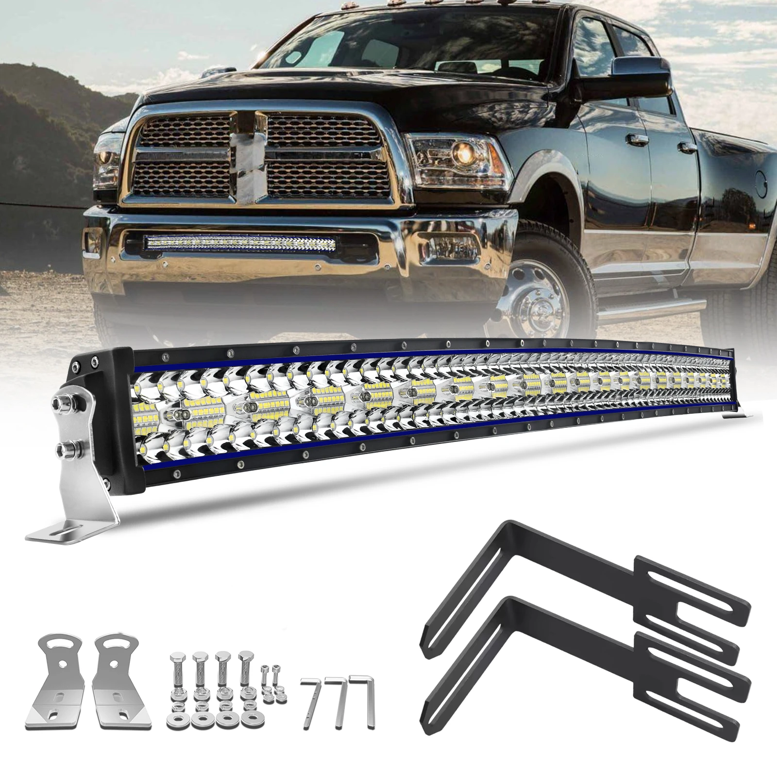 HAOLIDE 湾曲した Led 3 行スポットライト車 12v-24v 32 インチ 6000k ホワイトコンボビーム Led ライトバーオフロード SUV UTV ATV