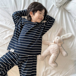 ODM 春の新作 男の子用 ストライプ柄 コットンニット デジタルプリント 柔らかく暖かい カジュアルなセパレートタイプ ルームウェア・パジャマ 保温性抜群