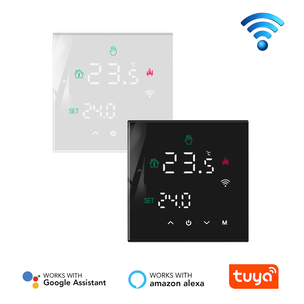 Tuya WiFi スマート サーモスタット コントローラー ホワイトまたはブラック 水電気床ガスボイラー暖房用 Google Home Alexa と連携