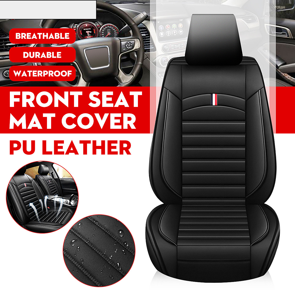 1PC フロントカーシートカバーユニバーサル Pu レザーシングルスプリットカープロテクター四季フォード/ホンダ/トヨタ/ヒュンダイ/BMW