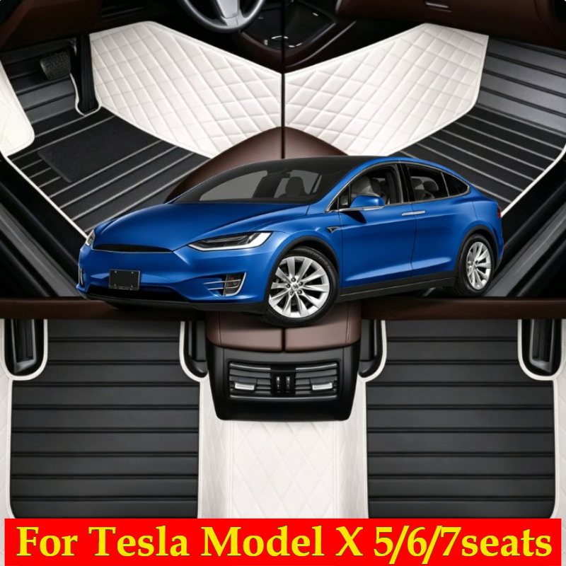 Custom Car Floor Mats For Tesla Model X 5/6/7seats 2016-2026 Foot Coche All Weather Auto Accessories Foot leather Carpets