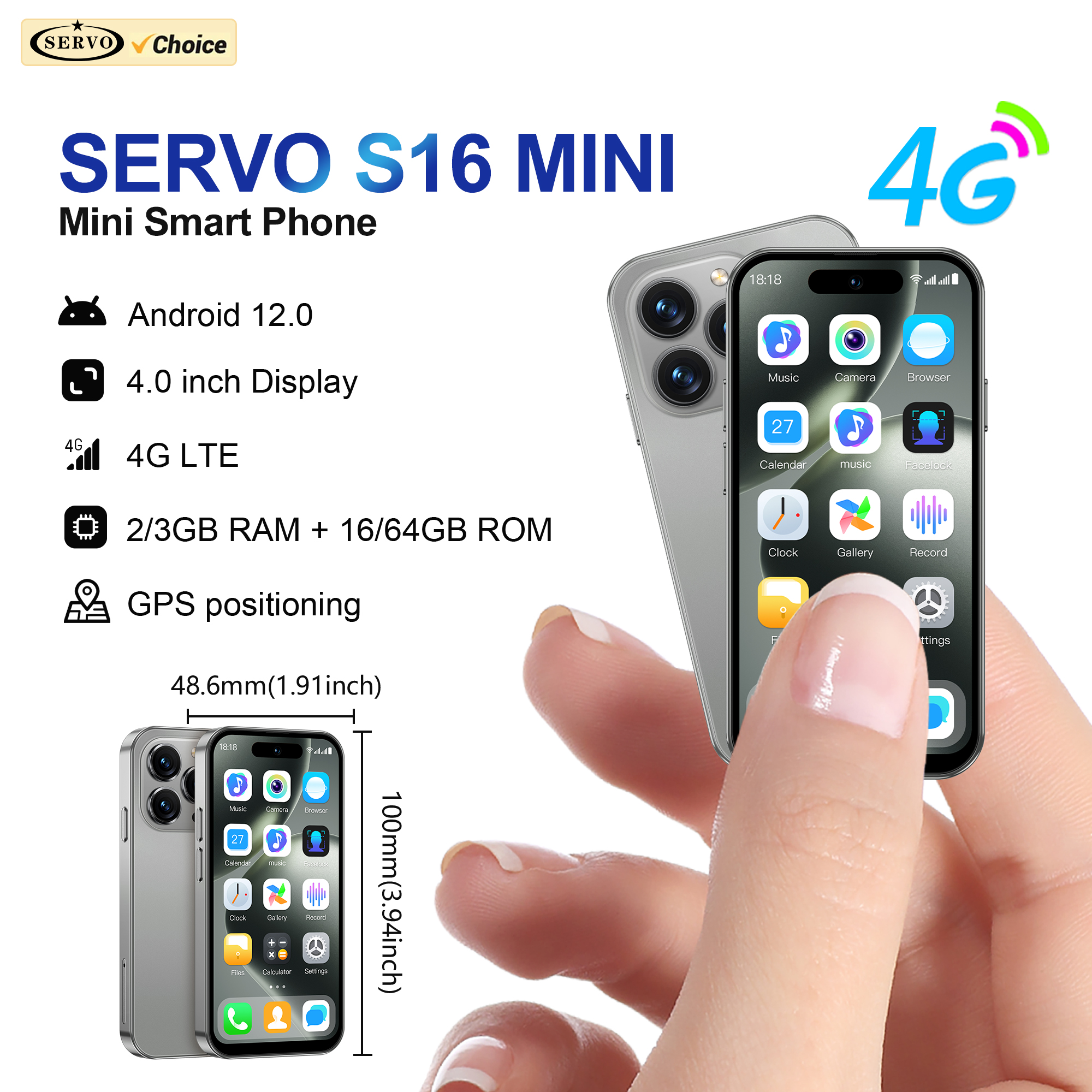 SERVO S16 ミニ Android ポケットスマートフォン 4G LTE 16 ギガバイト/64 ギガバイト ROM Play ストア WhatsAPP WiFi ホットスポットデュアル SIM 4.0 インチディスプレイ小型電話