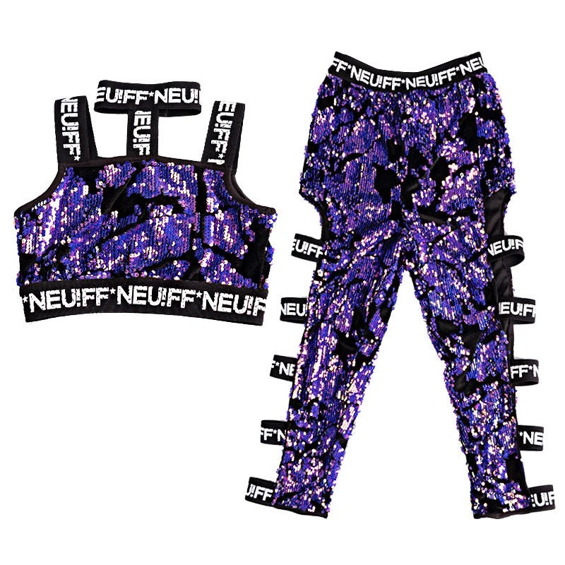 子供ジャズダンス衣装スパンコール女の子ストリートダンスショーの服子供ヒップホップステージダンススーツジャズダンスドレス女の子のための