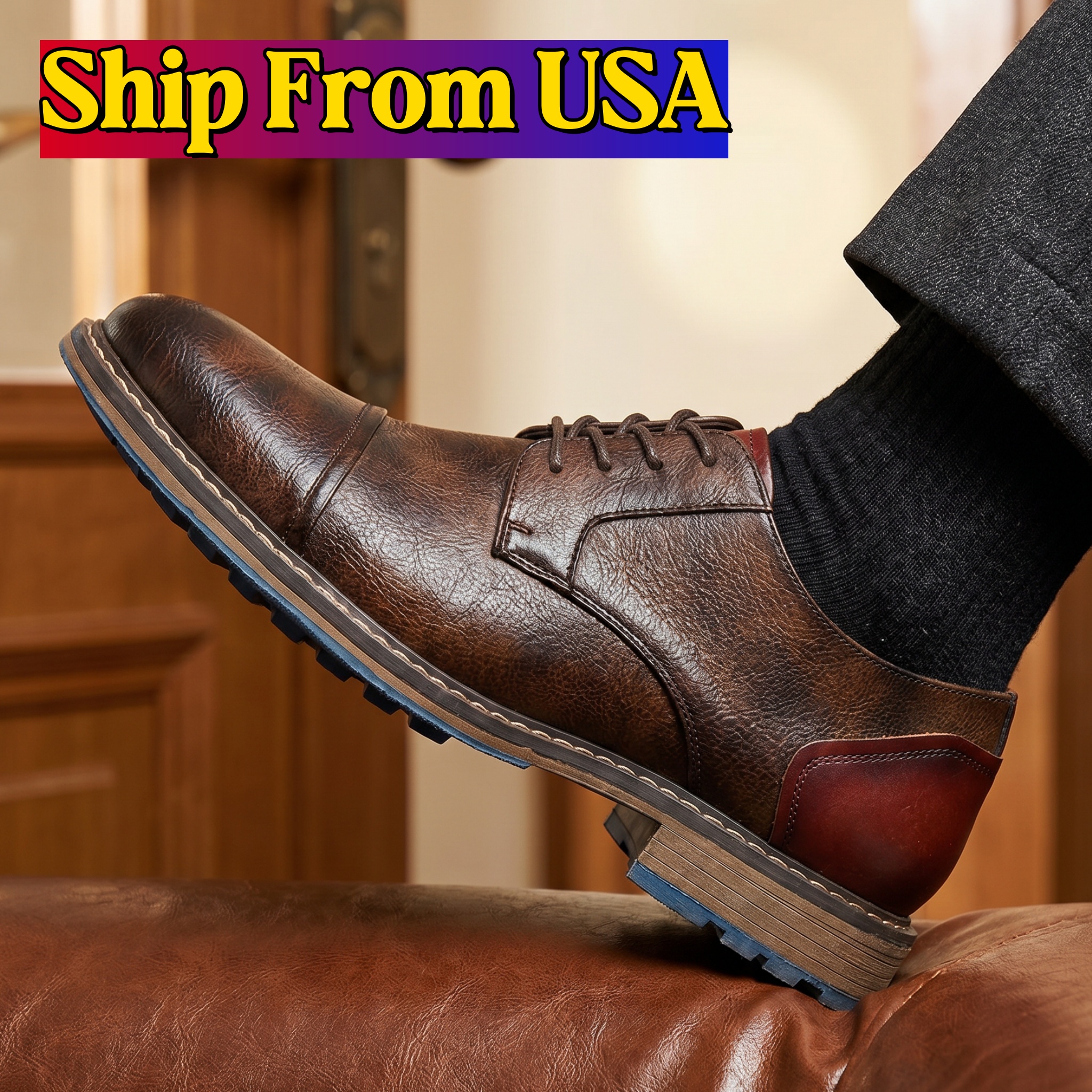 Retro Men Casual leather shoes Cap Toe Oxford Men Derby Shoes Fashion Men Leather Shoes