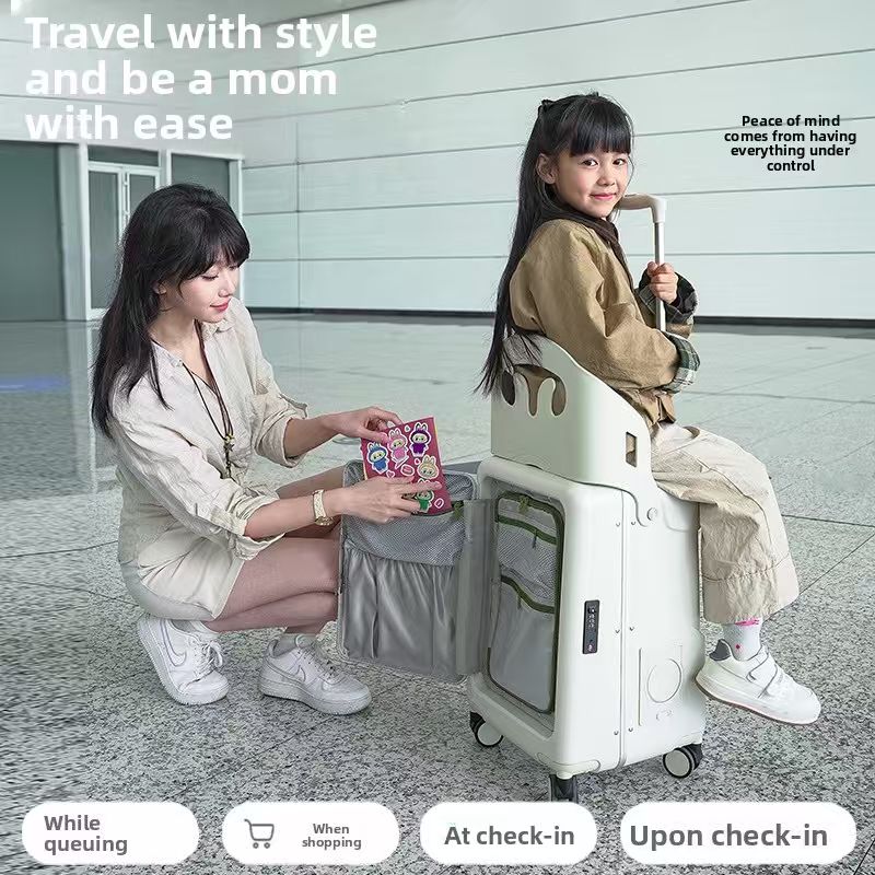 子供も乗れる荷物スーツケース、ママの必需品、搭乗用20インチ多機能旅行スーツケース、税関ロック付きトロリースーツケース